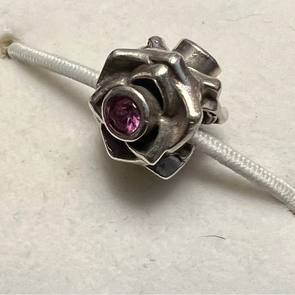 Chamilia Pink Purple Rose Swarovski .925 Charm Bead EUC #193
